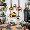 Gastor hanging light, globe light, pendant light chrome, gold, clear, coppery, Smoke-coloured, 6-light sources