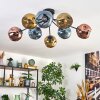 Ripoll ceiling light, globe light blue, gold, coppery, 8-light sources