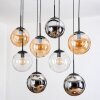 Gastor hanging light, globe light, pendant light Amber, chrome, clear, Smoke-coloured, 8-light sources