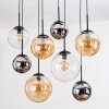 Gastor hanging light, globe light, pendant light Amber, chrome, clear, Smoke-coloured, 8-light sources