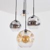 Koyoto hanging light, globe light, Cluster pendant lamp Amber, chrome, clear, Smoke-coloured, 4-light sources