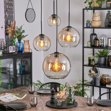 Koyoto hanging light, globe light, Cluster pendant lamp Amber, clear, 4-light sources