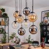 Gastor hanging light, globe light, pendant light Amber, chrome, clear, Smoke-coloured, 8-light sources