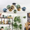 Ripoll ceiling light, globe light blue, gold, green, 8-light sources