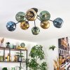 Ripoll ceiling light, globe light blue, gold, green, 8-light sources