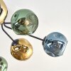 Ripoll ceiling light, globe light blue, gold, green, 8-light sources