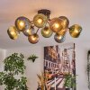 Koyoto ceiling light, globe light 89 cm blue, green, coppery, 12-light sources