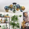 Ripoll ceiling light, globe light blue, gold, green, 12-light sources