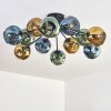 Ripoll ceiling light, globe light blue, gold, green, 12-light sources