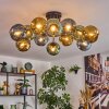 Ripoll ceiling light, globe light blue, gold, green, 12-light sources