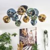 Ripoll ceiling light, globe light blue, gold, green, 12-light sources