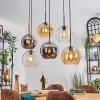 Koyoto hanging light, globe light, pendant light Amber, chrome, clear, Smoke-coloured, 6-light sources