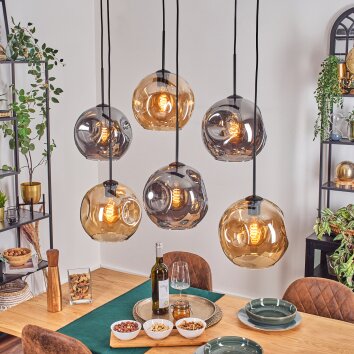 Ripoll hanging light, globe light, pendant light Amber, Smoke-coloured, 6-light sources
