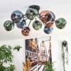 Ripoll ceiling light, globe light blue, green, coppery, 12-light sources