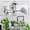 Koyoto ceiling light, globe light 78 cm clear, Smoke-coloured, 6-light sources