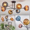 Koyoto ceiling light, globe light 80 cm blue, gold, coppery, 6-light sources