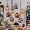 Gastor hanging light, globe light, pendant light Amber, chrome, coppery, Smoke-coloured, 8-light sources