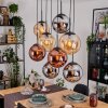 Gastor hanging light, globe light, pendant light Amber, chrome, coppery, Smoke-coloured, 8-light sources
