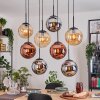 Gastor hanging light, globe light, pendant light Amber, chrome, coppery, Smoke-coloured, 8-light sources