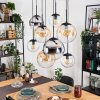 Gastor hanging light, globe light, pendant light Amber, chrome, clear, Smoke-coloured, 8-light sources