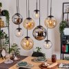 Gastor hanging light, globe light, pendant light Amber, chrome, clear, Smoke-coloured, 8-light sources