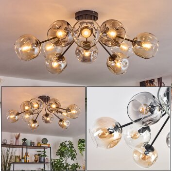 Ripoll ceiling light, globe light Amber, clear, Smoke-coloured, 10-light sources