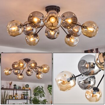 Ripoll ceiling light, globe light Amber, Smoke-coloured, 10-light sources