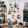 Gastor hanging light, globe light, pendant light Amber, chrome, clear, Smoke-coloured, 8-light sources
