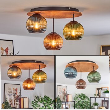 Koyoto ceiling light, globe light 40 cm Ecru, black, 3-light sources