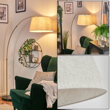 Bassagoda floor lamp, Arch lamps brass, black, 1-light source, Fabric shade