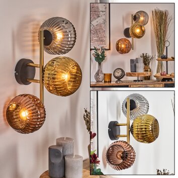 Ripoll globe light, wall light gold, black, 3-light sources