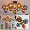 Ripoll ceiling light, globe light blue, gold, coppery, 12-light sources