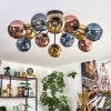 Ripoll ceiling light, globe light blue, gold, coppery, 12-light sources