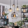 Koyoto hanging light, globe light, Cluster pendant lamp Amber, chrome, clear, Smoke-coloured, 4-light sources