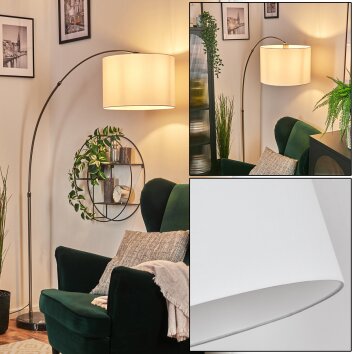 Bassagoda floor lamp, Arch lamps matt nickel, black, 1-light source, Fabric shade