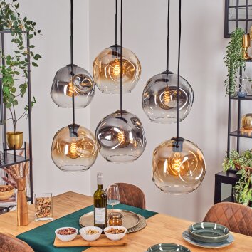 Ripoll hanging light, globe light, pendant light Amber, clear, Smoke-coloured, 6-light sources