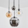 Ripoll hanging light, globe light, Cluster pendant lamp Amber, chrome, clear, Smoke-coloured, 4-light sources