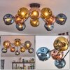 Ripoll ceiling light, globe light blue, gold, coppery, 10-light sources