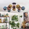 Ripoll ceiling light, globe light blue, gold, coppery, 10-light sources