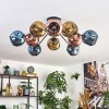 Ripoll ceiling light, globe light blue, gold, coppery, 10-light sources