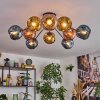 Ripoll ceiling light, globe light blue, gold, coppery, 10-light sources