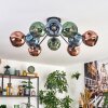 Ripoll ceiling light, globe light blue, green, coppery, 10-light sources