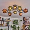 Ripoll ceiling light, globe light blue, green, coppery, 10-light sources