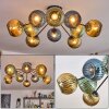 Koyoto ceiling light, globe light 85 cm blue, gold, green, 10-light sources