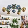 Koyoto ceiling light, globe light 85 cm blue, gold, green, 10-light sources