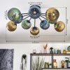 Koyoto ceiling light, globe light 85 cm blue, gold, green, 10-light sources