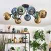 Koyoto ceiling light, globe light 85 cm blue, gold, green, 10-light sources