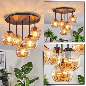 Koyoto ceiling light, globe light 33 cm Amber, 5-light sources