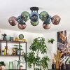 Koyoto ceiling light, globe light 85 cm blue, green, coppery, 10-light sources