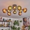 Koyoto ceiling light, globe light 85 cm blue, green, coppery, 10-light sources